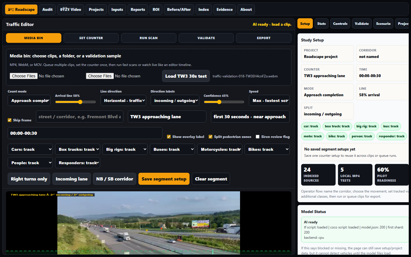 Roadscape Traffic Editor with TW3 clip loaded